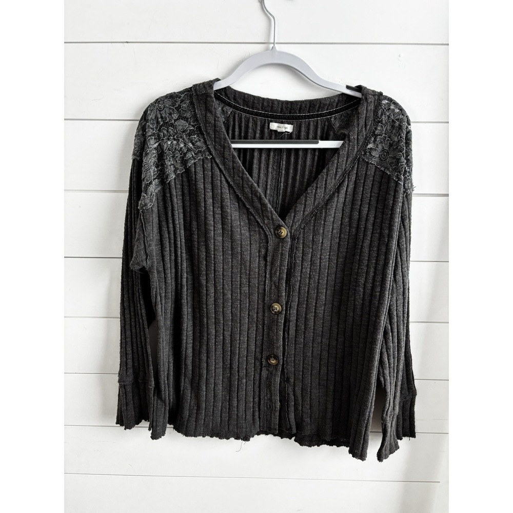 Maurices Sweater‎ XXL Graphite Gray Lace Shoulder Accents 0267